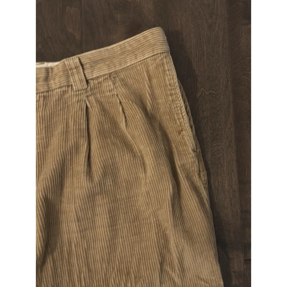 Oak Hill Mens Beige Corduroy‎ Pleated Front Pants Size 44X33 Expandable Waist